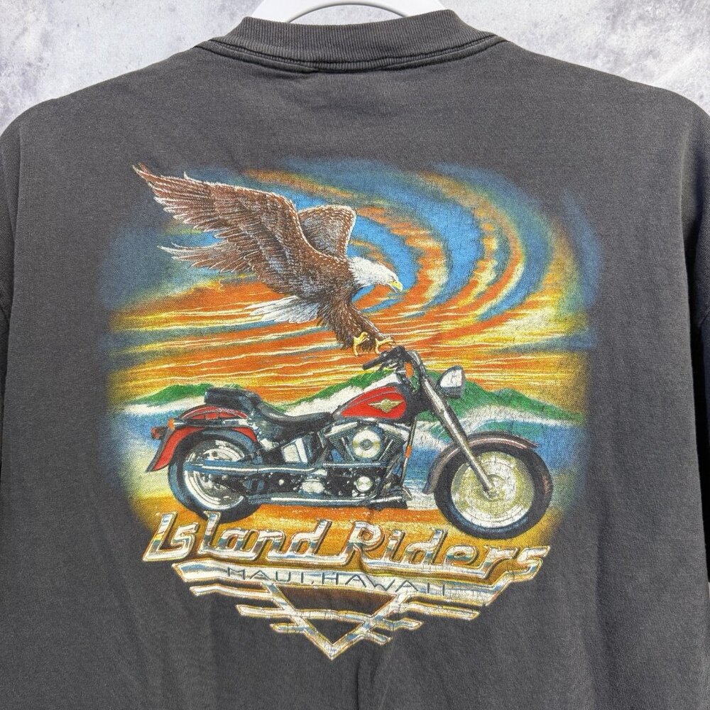 Vintage 90s American Biker CMJ T Shirt Island Riders Hawaii Sunset Eagle Size XL
